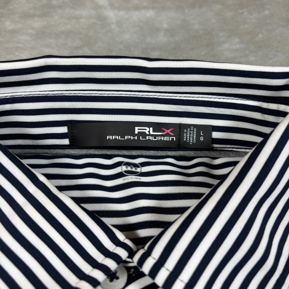 Ralph Lauren RLX Polo Shirt Mens Large Black White Striped Wicking Performance - Picture 4 of 12
